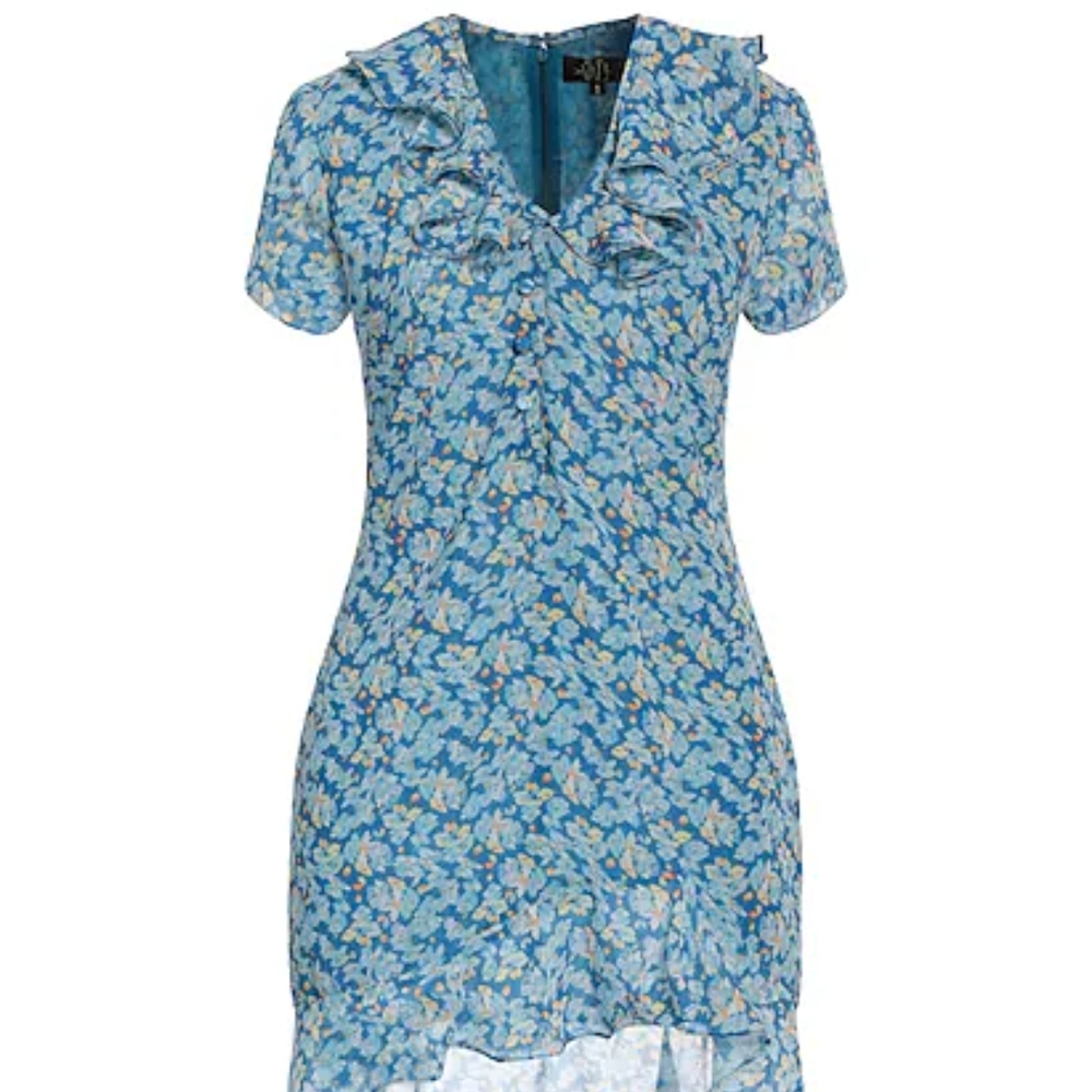 Chic Blue Floral Silk Mini Dress